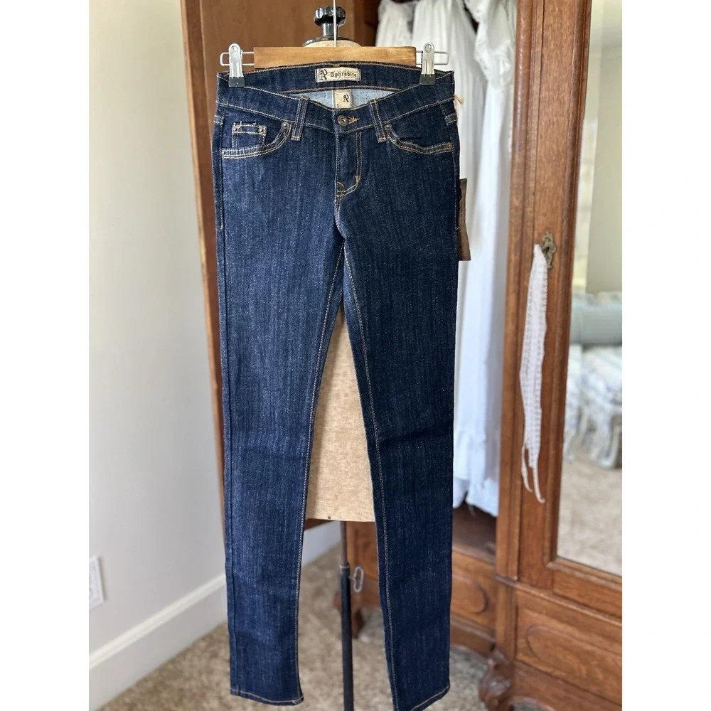 Rhinestone Embellished Jeans Dark Wash Denim Skinny Leg Jeans‎ Size 26